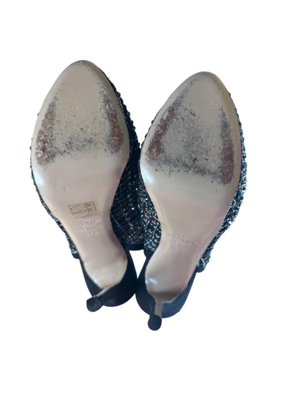 Valentino Garavani Crystal Strass Mesh Platform Slingback Heels Stilettos Size E - Picture 6 of 10